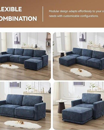 77.4" Chenille Modular Loveseat Oversized Upholstered 2 Seater Sectional Sofa with Thickened Cushions, Easy Assembly, Modern Comfy Love Seat Couch for Living Room, Blue