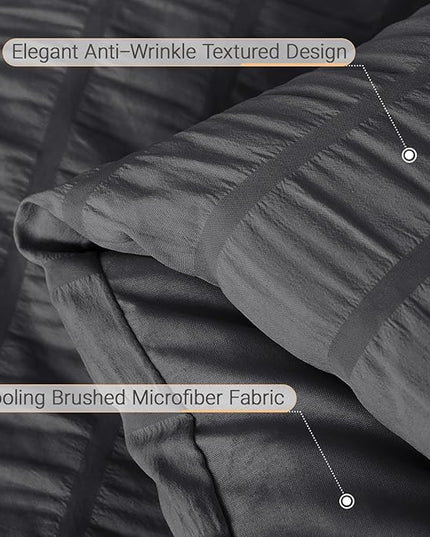 MUXHOMO 5 Pieces Twin XL Comforter Set, Seersucker Bed in a Bag Twin XL Size, All Season Luxury Bedding Set with Comforter, Flat Sheet, Fitted Sheet, Pillowcase & Sham, Dark Grey