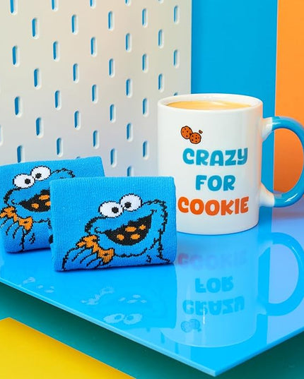 Get Trend Sesame Street Coffee Mug and Socks Set, 11.5 oz Ceramic Cup with Crew Socks, Elmo Drinkware Christmas, Secret Santa Gifts for Women (Multi Cookie Monster)