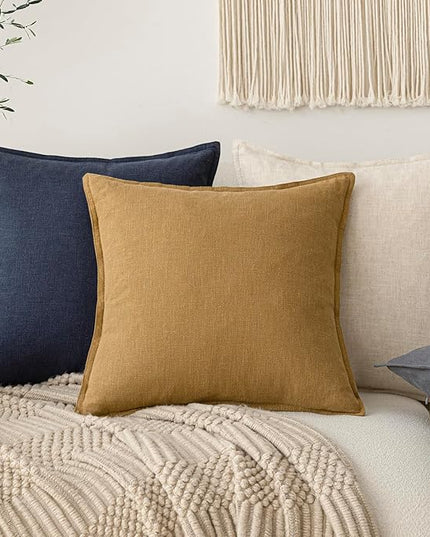 Foindtower Pack of 2, Decorative Linen Soild Throw Pillow Covers Soft Accent Cushion Case Boho Farmhouse Pillowcase for Chair Couch Sofa Bedroom Living Room Home Decor 24 x 24 Inch Honey Mustard