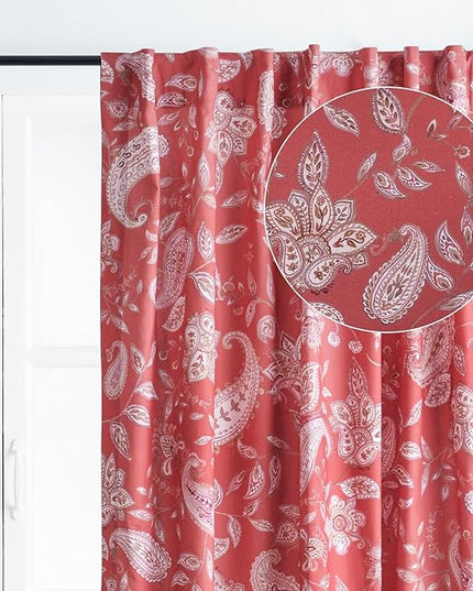 Maison d' Hermine Curtains for Living Room 100% Cotton 96 inch Length One Panel Light Filtering Curtains for Bedroom Windows with Rod and Loop Pockets Drapes (Ramage Fire Brick, 50" W x 96" L)