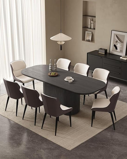 Guyii 86.61" Oval Dining Table Set with 8 Chairs, Modern Kitchen Table Set, Indoor Rectangular Dining Room Table for Kitchen, Living Room, Home, Black