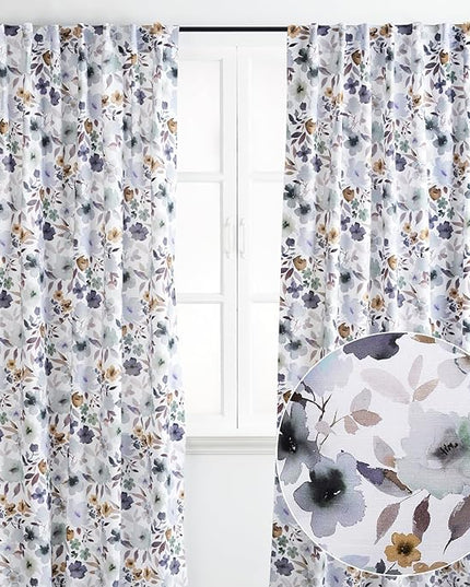 Maison d' Hermine Curtains for Living Room 100% Cotton 84 inch Length Two Panels Light Filtering Curtains for Bedroom Windows with Rod and Loop Pockets Drapes (Blossom Flora, 50" W x 84" L)