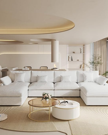 Cloud Couch Modular Sectional Sofa, 156" U Shaped Couch, Oversized Down Filled Convertible Wide Seater with 2 Ottomans for Living Room Set, Covers Washable&Replaceable,White