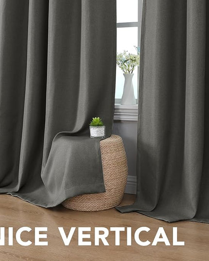H.VERSAILTEX Room Darkening Linen Curtain Panels for Bedroom/Living Room Extra Wide Blackout Curtains 100x96 Inches for Patio Glass Door Primitive Textured Linen Burlap Fabric, Heather Charcoal Gray