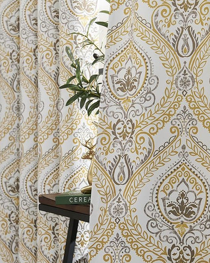 jinchan Blackout Curtains 96 Inches Long Yellow Damask Medallion Window Curtains for Bedroom Grommet Thermal Insulated Drapes for Living Room Vintage Luxury Window Treatments Set 2 Panels