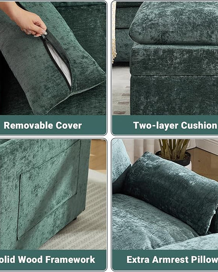 Tbfit Living Room Furniture Set, Standard Sofa & Ottoman, Modern Comfy Cloud Sofa Set, Spring Seat Cushions, Chenille, Green