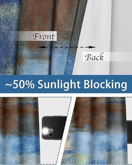Asuexpect Abstract Curtains 2 Panels Abstract Rust Curtain Room Darkening Grommet Window Treatments Modern Decorative for Bedroom Living Room, 52x108 Inches, Blue Rust