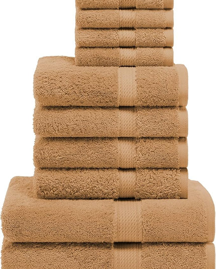 Superior Egyptian Cotton Pile 10 Piece Towel Set, Includes 2 Bath, 4 Hand, 4 Face Towels/Washcloths, Ultra Soft Luxury Towels, Thick Plush Essentials, Guest Bath, Spa, Hotel Bathroom, Rust