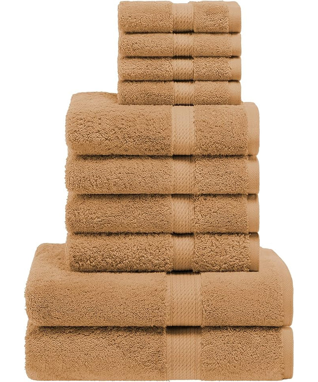Superior Egyptian Cotton Pile 10 Piece Towel Set, Includes 2 Bath, 4 Hand, 4 Face Towels/Washcloths, Ultra Soft Luxury Towels, Thick Plush Essentials, Guest Bath, Spa, Hotel Bathroom, Rust