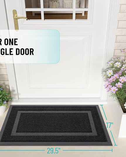 OLANLY Front Door Mat Indoor Outdoor Entrance, Waterproof All-Season, All-Weather Doormat, Sturdy Natural Rubber, Fade Resistant, Low Profile, Easy Clean Patio Porch Entryway Mat, 29.5x17, Black