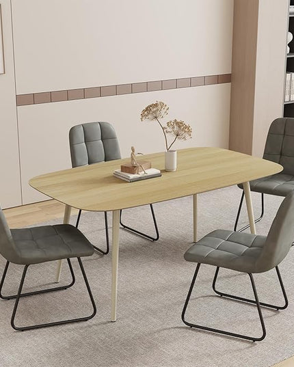 55.1'' Dining Table Set for 4,Modern Wood Dining Table,Leather Dining Chairs 4,Table and Chairs Set of 4,Ideal for Kitchen Dining Room (Cat Scratch Table + 4 U-Shaped Gray Chairs, 55.1")