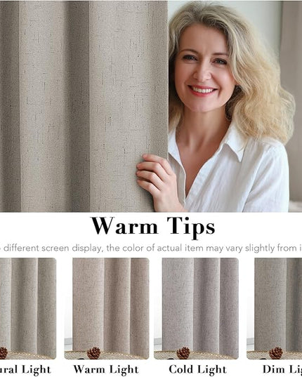 H.VERSAILTEX Primitive Linen Curtains 100% Blackout Curtain Drapes Burlap Fabric Curtains with White Thermal Insulated Liner, Grommet Top Drapes Living Room/Bedroom (2 Panels, 42 x 54 Inch, Stone)