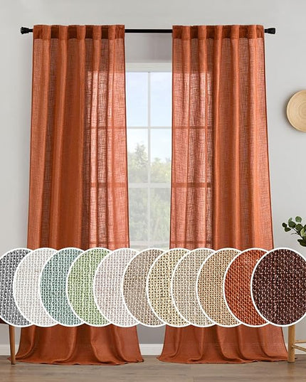 MIULEE Rust Curtains 96 Inch Length 2 Panels for Bedroom Living Room, Terracotta Soft Thick Linen Textured Window Drapes Semi Sheer Light Filtering Back Tab Rod Pocket Burlap Look Fall Decor