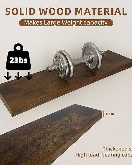 Floating Shelves for Wall, 23.6 inch Long Set of 3 Wood Rustic Wall Mounted Shelves, Display Shelf with Invisible Heavy, Large Deep Shelves for Home Decor & Storage for Living Room, Kitchen