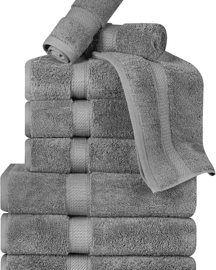 Superior Egyptian Cotton Pile 9 Piece Towel Set, Includes 3 Bath, 3 Hand, 3 Face Towels/Washcloths, Ultra Soft Luxury Towels, Thick Plush Essentials, Guest Bath, Spa, Hotel Bathroom, Charcoal