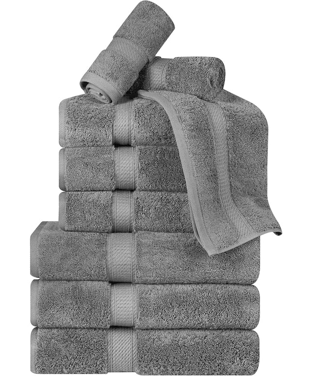 Superior Egyptian Cotton Pile 9 Piece Towel Set, Includes 3 Bath, 3 Hand, 3 Face Towels/Washcloths, Ultra Soft Luxury Towels, Thick Plush Essentials, Guest Bath, Spa, Hotel Bathroom, Charcoal