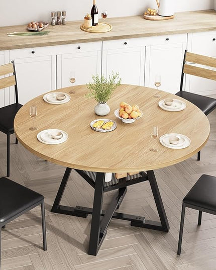 42'' Round Dining Table for 4,Kitchen Dining Room Circle Dinner Pedestal Table,Space Saving Wood Kitchen & Dining Room Furniture (Natual Wood, 42In)