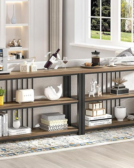 FOLUBAN Modern Sofa Table for Entryway, 3 Tier Narrow Console Table for Living Room Hallway Behind Couch, Rustic Oak