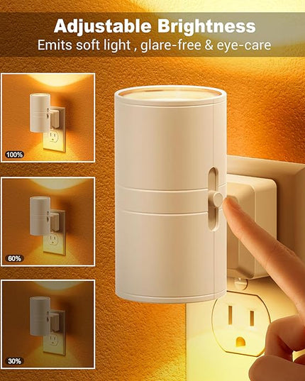 Amber Night Lights Plug into Wall, Dimmable Night Light Plug in, Modern Night Lights Auto On/Off, Amber Night Light 2000K, 0-100LM Adjustable Brightness Nightlight for Hallway Bedroom, 2 Pack
