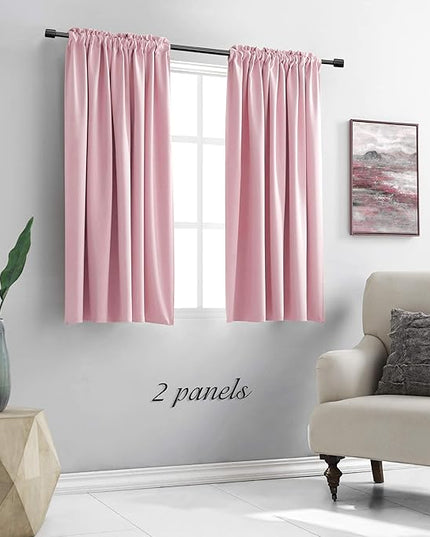 DONREN 48 Inch Pink Curtains Blackout Drapes for Loft - Room Darkening Thermal Insulated Solid Rod Pocket Panels for Girls Room (2 Panels,52 by 48-Inch)