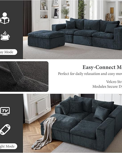110" Sectional Couches for Living Room Boneless Couch Upholstered Cloud Couchs Sectional Modular Sectional Sofa with L Shaped