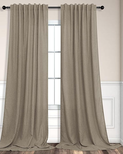 Pitalk Taupe Curtains 84 Inches Long for Living Room 2 Panel Sets Burlap Curtain Back Tab Neutral Modern Farmhouse Window Privacy Semi Sheer Linen Drape Pinch Pleated Look Curtain Dark Brown 84 Length