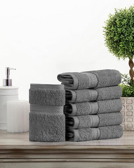 Superior Egyptian Cotton Pile Face Towel/Washcloth Set of 6, Ultra Soft Luxury Towels, Thick Plush Essentials, Absorbent Heavyweight, Guest Bath, Hotel, Spa, Home Bathroom, Shower Basics, Charcoal