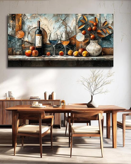 XIGUANGART Wine Bottle Still Life Wall Art, Kitchen Large Canvas Paintings,Dining Room Walls Artwork Abstract Pictures Wall Decor for Living Room Bar Art Prints Modern Home Decorations Ready To Hang