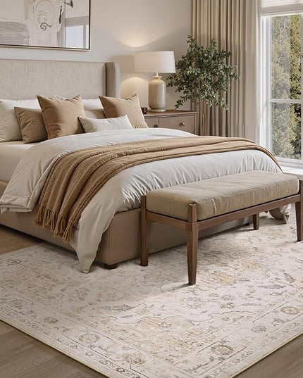 PADOOR-Vintage Area Rug 5X7 Rugs for Living Room-Soft Beige Rugs for Bedroom-Machine Washable Rugs Non Slip Carpet-Rug for Dining Room Living Room Bedside Office