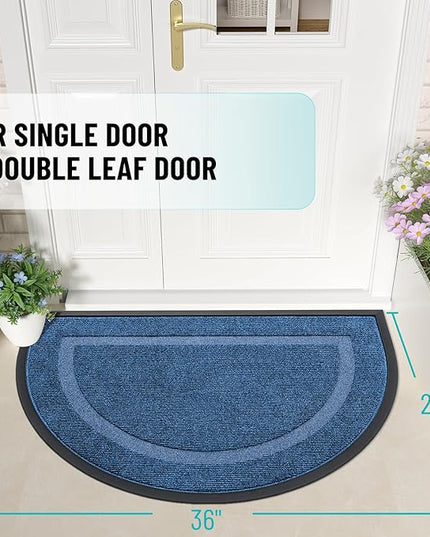 OLANLY Half Circle Door Mat Indoor Outdoor Entrance Welcome, Waterproof All-Season, All-Weather Doormat, Sturdy Natural Rubber, Low Profile, Easy Clean Patio Porch Entryway Mat, 35x23, Light Blue
