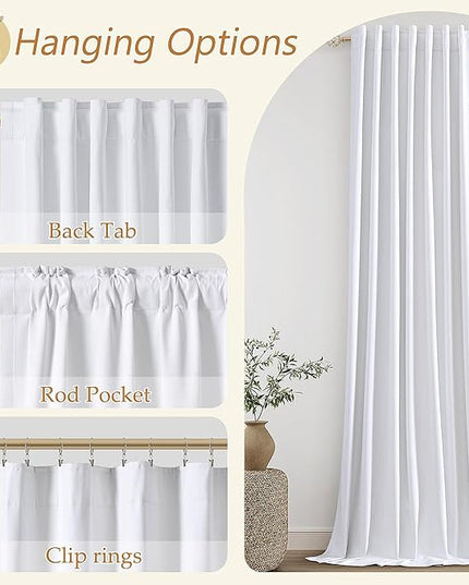 Guken White Linen Blackout Curtains 70 Inch Wide by 84 Inch for Living Room Bedroom Back Tab Thermal Insulated 100% Black Out Linen 1 Drapes Room Darkening Window Curtains White,1 Panel