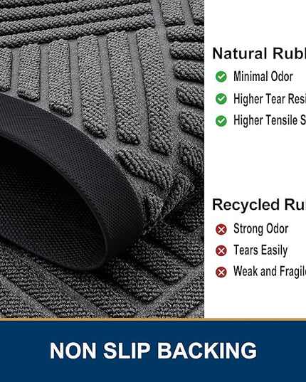 Smiry Front Door Mat Outside Entrance, Heavy Duty Outdoor Indoor Natural Rubber Doormat, Non Slip, Trap Dirt and Moisture, Easy Clean, Low Profile Patio Porch Entryway Mat, 59x20, Grey