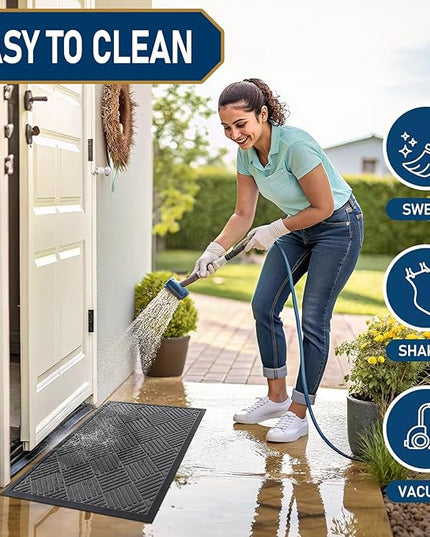 Smiry Front Door Mat Outside Entrance, Heavy Duty Outdoor Indoor Natural Rubber Doormat, Non Slip, Trap Dirt and Moisture, Easy Clean, Low Profile Patio Porch Entryway Mat, 71x23, Grey