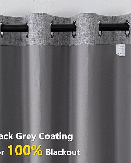 100% Blackout Curtains 90 Inch Long 2 Panels Set, Faux Linen Black Out Curtains for Bedroom Living Room, Thermal Insulated Room Darkening Drapes Grommet (W52 x L90, Light Grey)