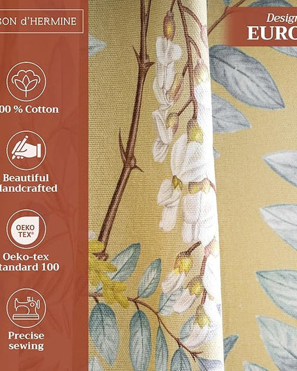 Maison d' Hermine Curtains for Living Room 100% Cotton 124 inch Length One Panel Light Filtering Curtains for Bedroom Windows with Rod and Loop Pockets Drapes (Feuillage Light Ecru, 50" W x 124" L)