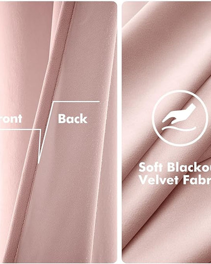 MIULEE Velvet Curtains Baby Pink Elegant Grommet Thermal Insulated Soundproof Room Darkening Curtains/Drapes for Classical Living Room Bedroom Decor 52 x 84 Inch Set of 2