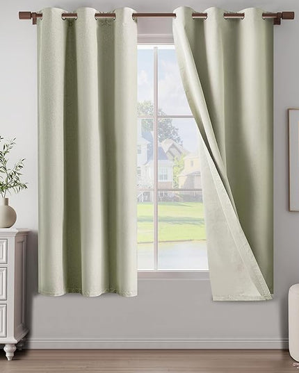 100% Blackout Linen Textured Curtains 72 Inch Length 2 Panels Set for Children's room, Bedroom, Light Weight Curtains with Grommets Top, Blackout Curtains Privacy Protection, Beige, 37" W x 72" L