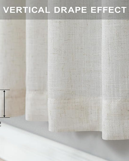 Natural Linen Curtains 108 Inches Long for Living Room 2 Panels Set Loop Pocket Back Tab Draperies Neutral Earth Tone Soft Cotton Textured Semi Sheer Linen Curtains for Large Window Vertical 9 FT Tall