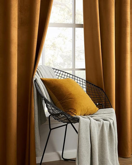 MIULEE Velvet Curtains Golden Brown Elegant Grommet Curtains Thermal Insulated Soundproof Room Darkening Black Out Curtains/Drapes for Classical Living Room Bedroom Decor 52 x 108 Inch Set of 2