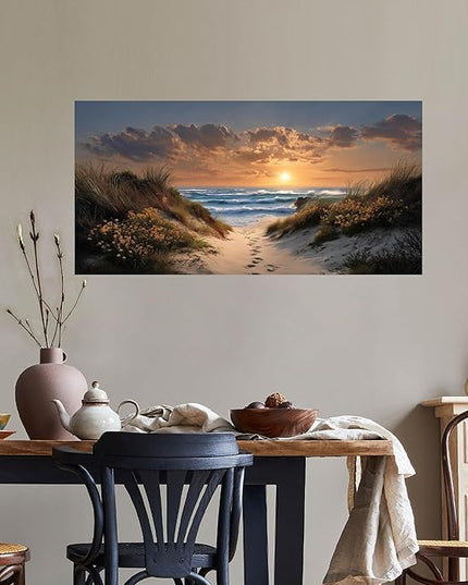 Ouzzlie Brown Wall Art Sunset Wall Decor Landscape Picture Art Print Seascape Canvas Large Coastal Blue Ocean Artwork for Living Room Bedroom Office 29" x 59"