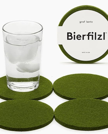 Graf Lantz - Bierfilzl Merino Wool Round Coasters Set of 4 - Loden Green (4" Circles) - Absorbs 30% of Weight - German Wool - Heat Resistant, Sustainable, & Reusable - Home Decor & Coffee Table Decor