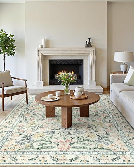 Wonnitar Large Rugs for Living Room, Soft Washable Floral 9x12 Area Rug for Bedroom, Boho Non-Shedding Foldable Carpet for Kids Playroom Apartment Home Decor
