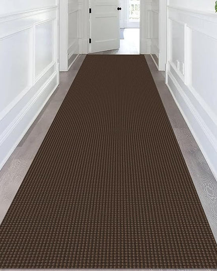 KOZYFLY Extra Long Runners for Hallways 3x14 ft Washable Kitchen Runner Non Slip Rubber Backed Hallway Rug Cotton Entryway Runner Rug Floor Carpet for Indoor Hall, Kitchen, Stair, Reddish Brown/Coffee
