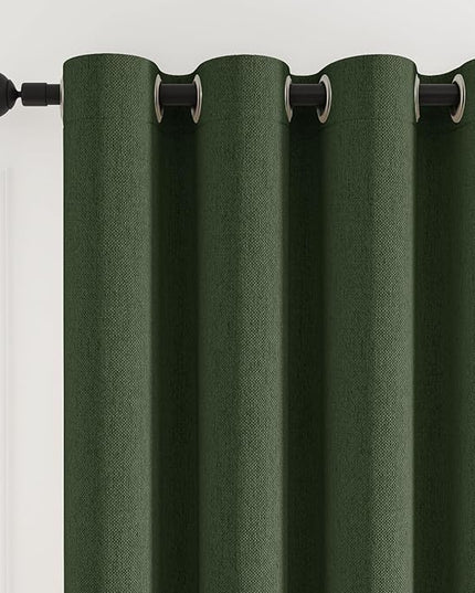 100% Blackout Curtains 84 Inch Length 2 Panels Set for Bedroom/Living Room, Grommet Linen-Look Textured Light Blocking Room Darkening Energy Saving Thermal Insulated Drapes (W52xL84, Olive)