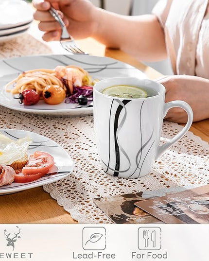 VEWEET Ceramic Coffee Mugs Set of 6, 11 OZ Coffee Cups Set with Handle, White Mugs Set Porcelain Cup Set for Kitchen, Microwave Dishwasher Safe, Series Fiona