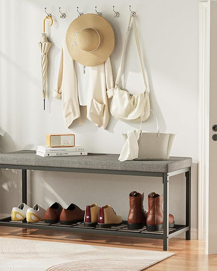 Shoe Bench, 43.3" Entryway Bench with Cushion Seat, Shoe Rack Bench with Storage, Modern Style, Holds Up to 350 lb, for Living Room, Bedroom, Hallway, Grey