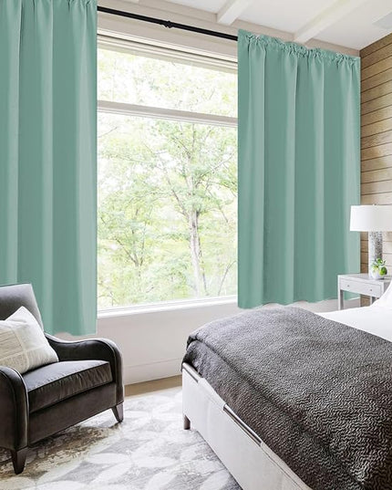 DWCN Blackout Curtains Thermal Insulated, Energy Saving & Noise Reducing Bedroom and Living Room Curtains, Sage Green, W 52x L 63 Inch, Set of 2 Rod Pocket Curtain Panels