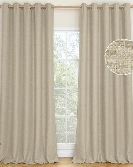 LAMIT Camel Linen Curtains 84 inches Long for Bedroom, Grommet Thermal Insulated Thick Burlap Farmhouse Curtains Noise Reducing Window Treatment Drapes for Living Room, 2 Panels, W60 x L84