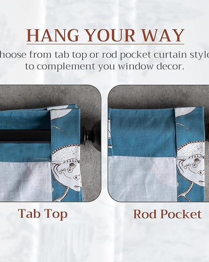 Maison d' Hermine Curtains for Living Room 100% Cotton 108 inch Length One Panel Light Filtering Curtains for Bedroom Windows with Rod and Loop Pockets Drapes (Manon Blue, 50" W x 108" L)